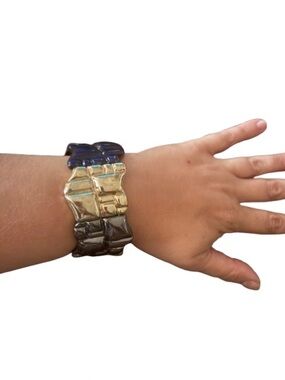 Chunky Mixed Metal Statement Bracelet – Gold, Silver & Black – NWT